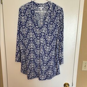 Charter Club Blue and White Graphic Blouse
